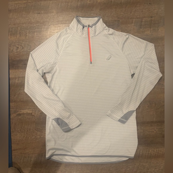 Asics Other - Asics Gray and White Striped Quarter Zip
